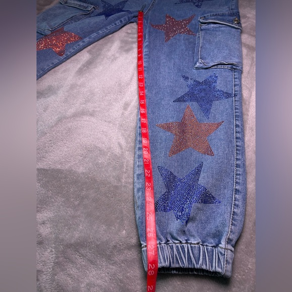 Y2K Star Rhinestone Cargo Jogger Jeans LIC Lizette Collection Size 13 - Picture 11 of 16